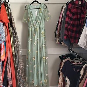 Green floral maxi dress